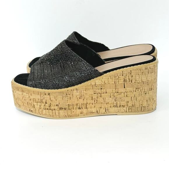 ASOS Design Toya Cork Wedge Black Weave Platform Open Toe Sandals Size 9 - Picture 10 of 10